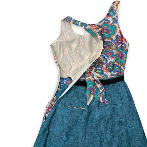 Rachel Roy Paisley Print Tie Back Cutout Linen Fit and Flare Dress sz 4 - Picture 8 of 15